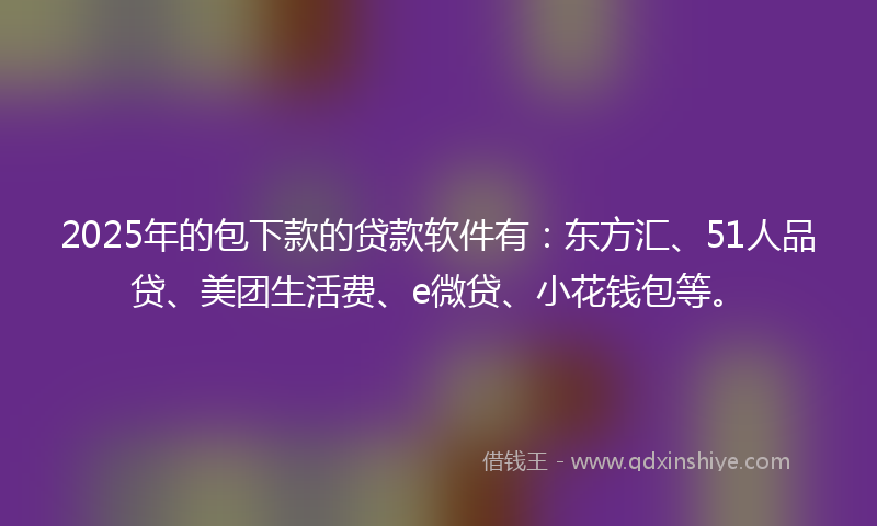 2025年的包下款的贷款软件有：东方汇、51人品贷、美团生活费、e微贷、小花钱包等。
