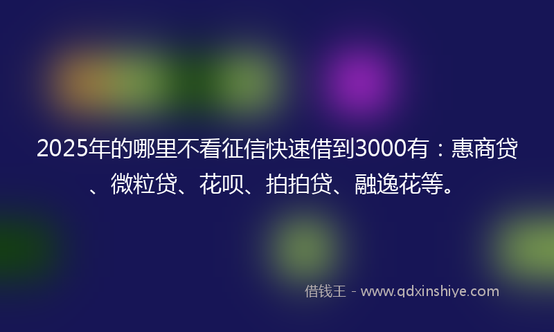 2025年的哪里不看征信快速借到3000有：惠商贷、微粒贷、花呗、拍拍贷、融逸花等。