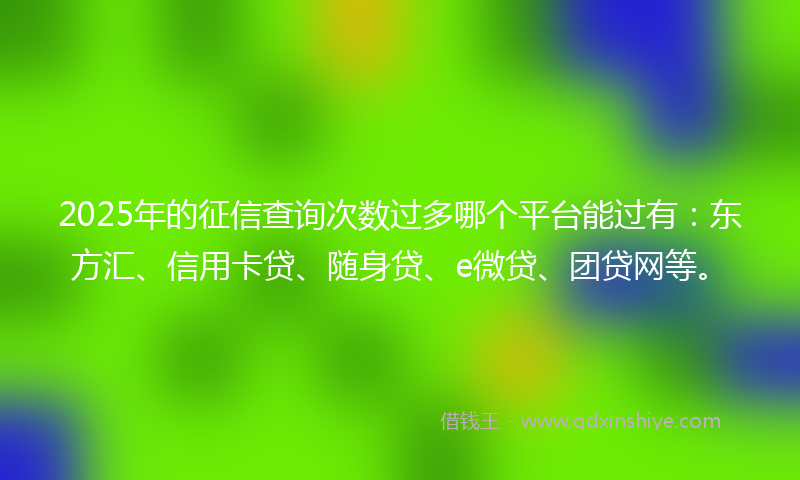 2025年的征信查询次数过多哪个平台能过有：东方汇、信用卡贷、随身贷、e微贷、团贷网等。