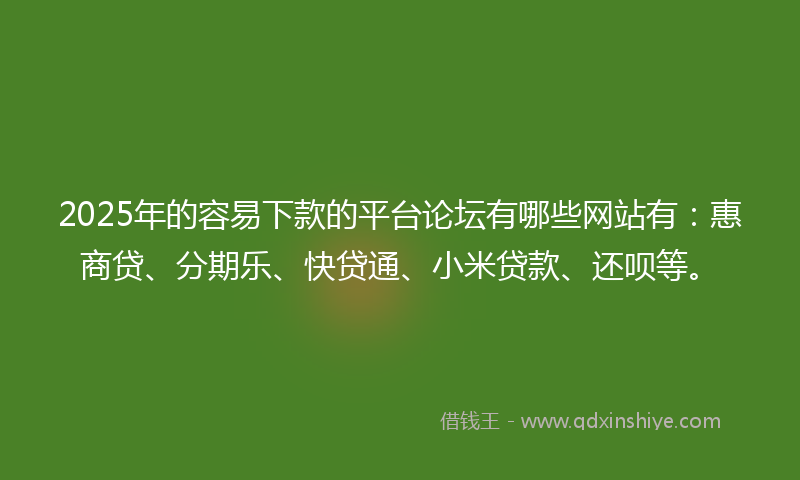 2025年的容易下款的平台论坛有哪些网站有：惠商贷、分期乐、快贷通、小米贷款、还呗等。