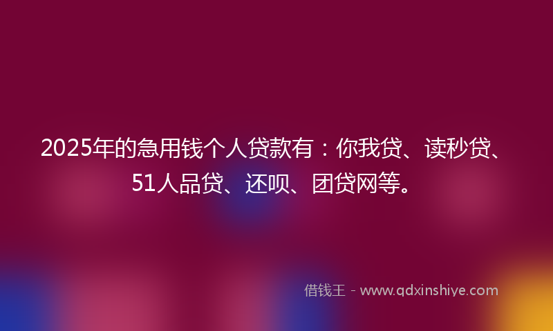2025年的急用钱个人贷款有：你我贷、读秒贷、51人品贷、还呗、团贷网等。