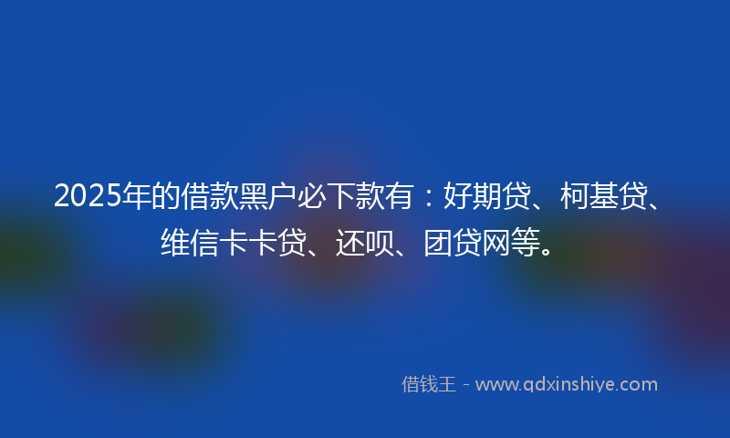 2025年的借款黑户必下款有：好期贷、柯基贷、维信卡卡贷、还呗、团贷网等。