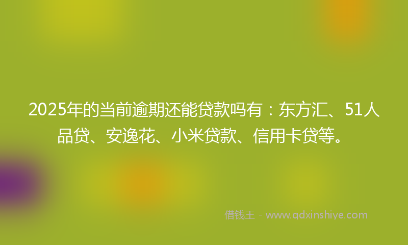 2025年的当前逾期还能贷款吗有：东方汇、51人品贷、安逸花、小米贷款、信用卡贷等。