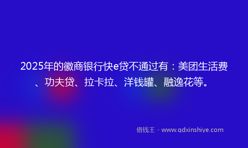 2025年的徽商银行快e贷不通过有：美团生活费、功夫贷、拉卡拉、洋钱罐、融逸花等。