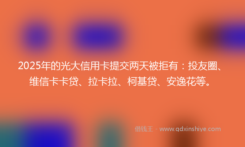 2025年的光大信用卡提交两天被拒有：投友圈、维信卡卡贷、拉卡拉、柯基贷、安逸花等。