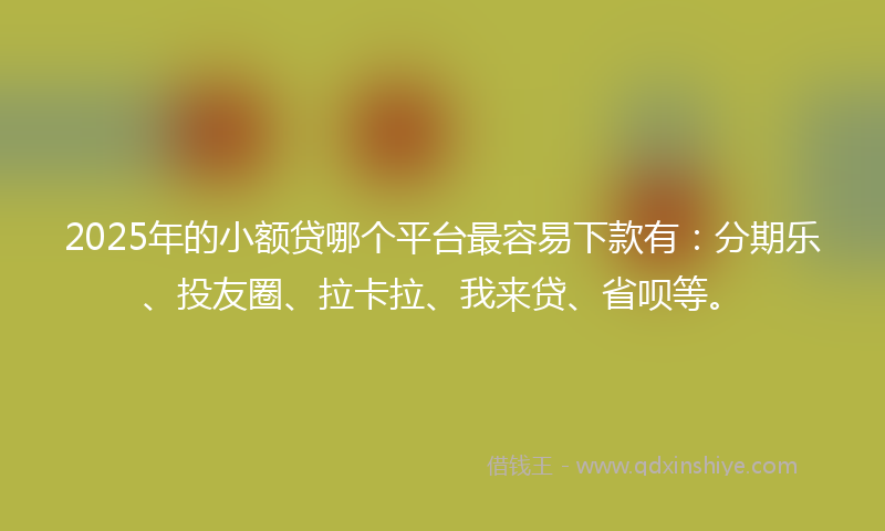 2025年的小额贷哪个平台最容易下款有：分期乐、投友圈、拉卡拉、我来贷、省呗等。