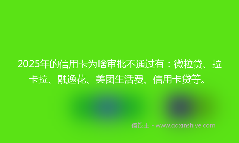 2025年的信用卡为啥审批不通过有:微粒贷、拉卡拉、融逸花、美团生活费、信用卡贷等。