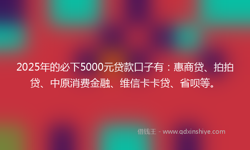 2025年的必下5000元贷款口子有：惠商贷、拍拍贷、中原消费金融、维信卡卡贷、省呗等。