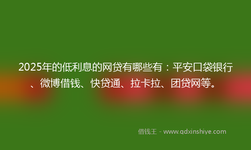 2025年的低利息的网贷有哪些有：平安口袋银行、微博借钱、快贷通、拉卡拉、团贷网等。