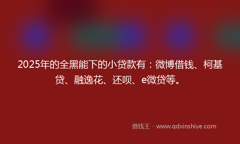 2025年的全黑能下的小贷款有：微博借钱、柯基贷、融逸花、还呗、e微贷等。