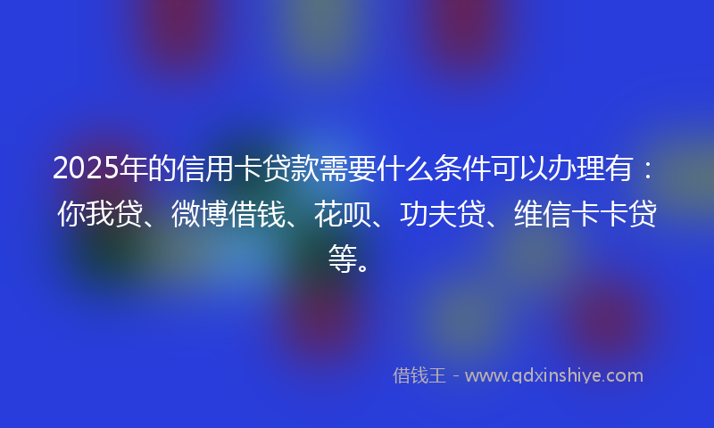 2025年的信用卡贷款需要什么条件可以办理有：你我贷、微博借钱、花呗、功夫贷、维信卡卡贷等。