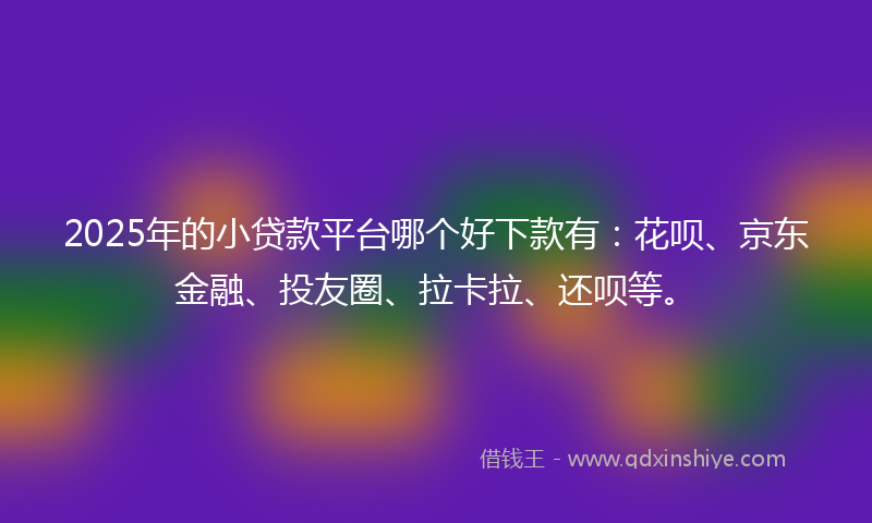 2025年的小贷款平台哪个好下款有：花呗、京东金融、投友圈、拉卡拉、还呗等。