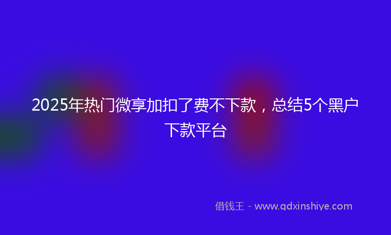 2025年热门微享加扣了费不下款，总结5个黑户下款平台