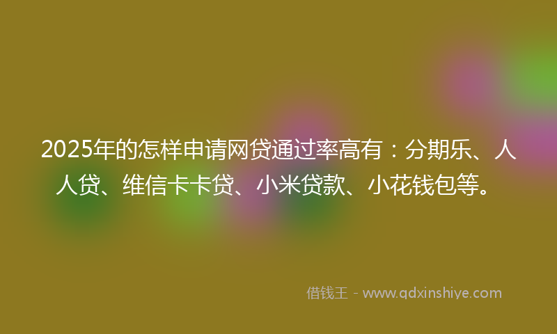 2025年的怎样申请网贷通过率高有：分期乐、人人贷、维信卡卡贷、小米贷款、小花钱包等。