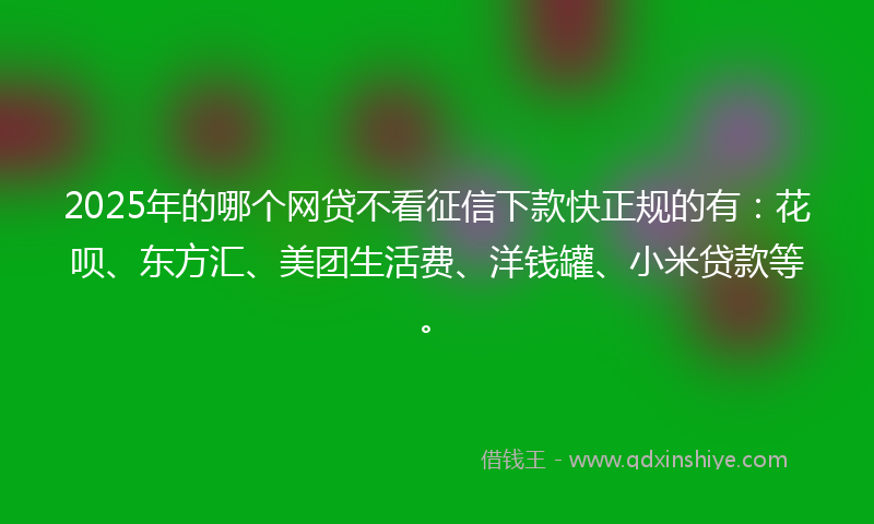2025年的哪个网贷不看征信下款快正规的有：花呗、东方汇、美团生活费、洋钱罐、小米贷款等。