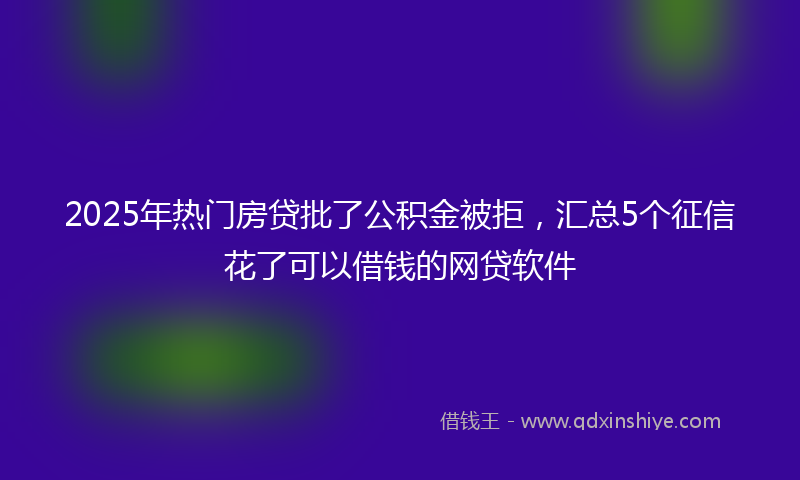 2025年热门房贷批了公积金被拒，汇总5个征信花了可以借钱的网贷软件