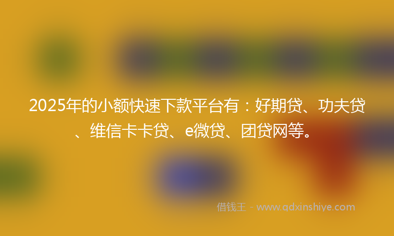 2025年的小额快速下款平台有：好期贷、功夫贷、维信卡卡贷、e微贷、团贷网等。
