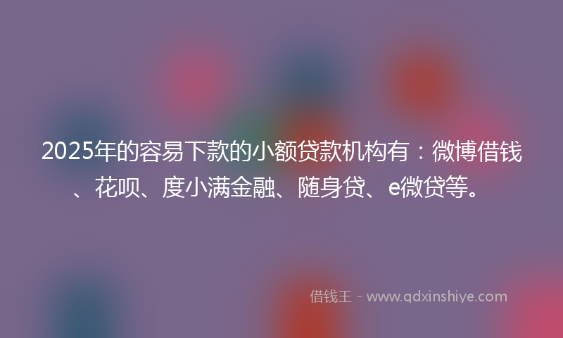 2025年的容易下款的小额贷款机构有：微博借钱、花呗、度小满金融、随身贷、e微贷等。