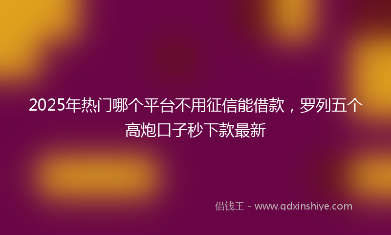 2025年热门哪个平台不用征信能借款，罗列五个高炮口子秒下款最新