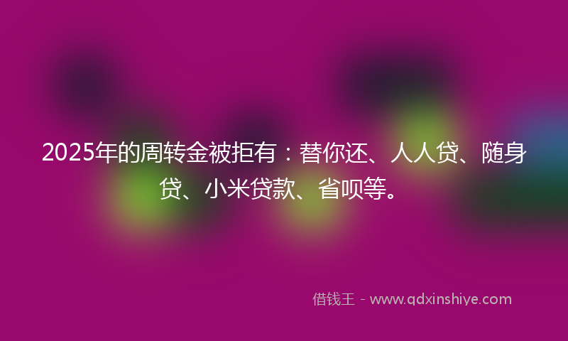 2025年的周转金被拒有：替你还、人人贷、随身贷、小米贷款、省呗等。