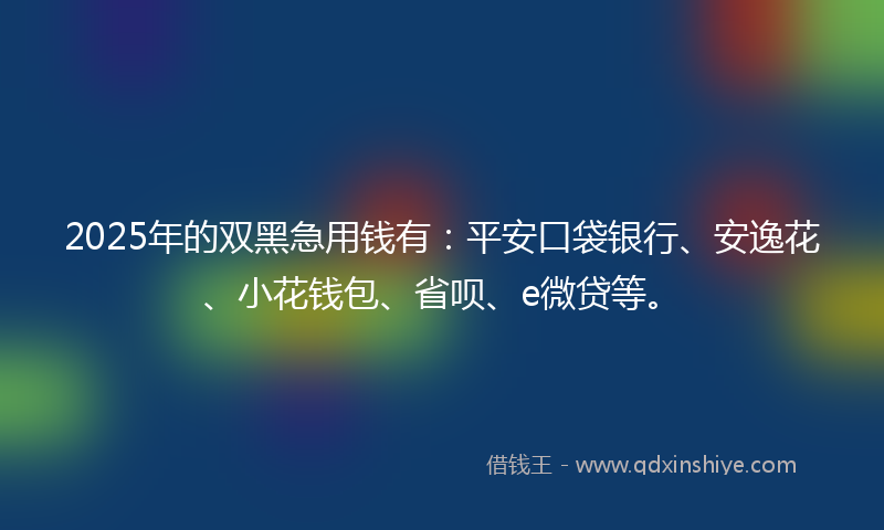 2025年的双黑急用钱有：平安口袋银行、安逸花、小花钱包、省呗、e微贷等。