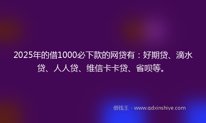 2025年的借1000必下款的网贷有：好期贷、滴水贷、人人贷、维信卡卡贷、省呗等。