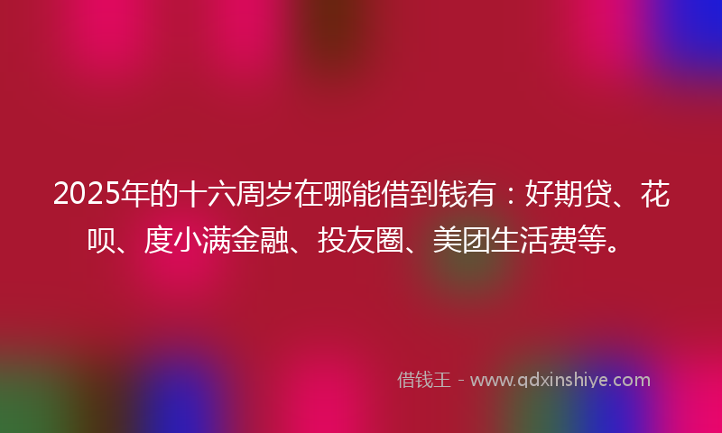 2025年的十六周岁在哪能借到钱有：好期贷、花呗、度小满金融、投友圈、美团生活费等。