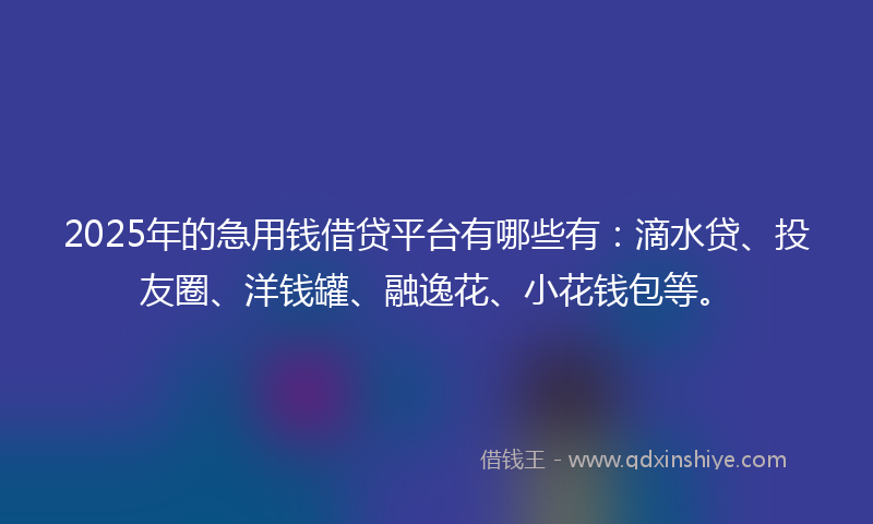 2025年的急用钱借贷平台有哪些有：滴水贷、投友圈、洋钱罐、融逸花、小花钱包等。