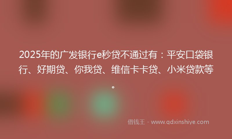 2025年的广发银行e秒贷不通过有：平安口袋银行、好期贷、你我贷、维信卡卡贷、小米贷款等。