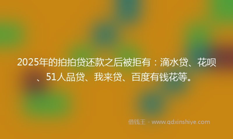 2025年的拍拍贷还款之后被拒有：滴水贷、花呗、51人品贷、我来贷、百度有钱花等。