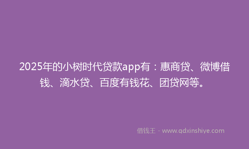 2025年的小树时代贷款app有：惠商贷、微博借钱、滴水贷、百度有钱花、团贷网等。