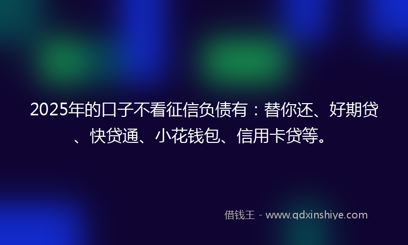 2025年的口子不看征信负债有：替你还、好期贷、快贷通、小花钱包、信用卡贷等。