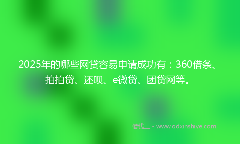2025年的哪些网贷容易申请成功有：360借条、拍拍贷、还呗、e微贷、团贷网等。