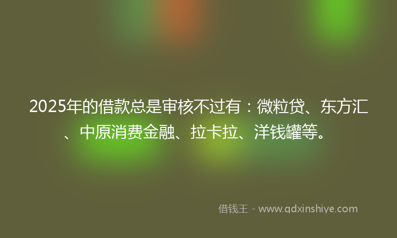 2025年的借款总是审核不过有：微粒贷、东方汇、中原消费金融、拉卡拉、洋钱罐等。