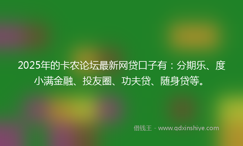 2025年的卡农论坛最新网贷口子有：分期乐、度小满金融、投友圈、功夫贷、随身贷等。