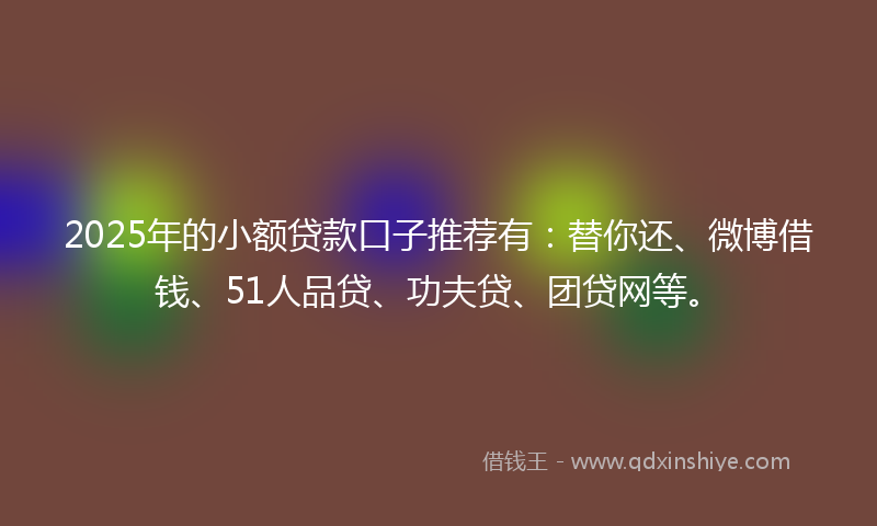 2025年的小额贷款口子推荐有：替你还、微博借钱、51人品贷、功夫贷、团贷网等。