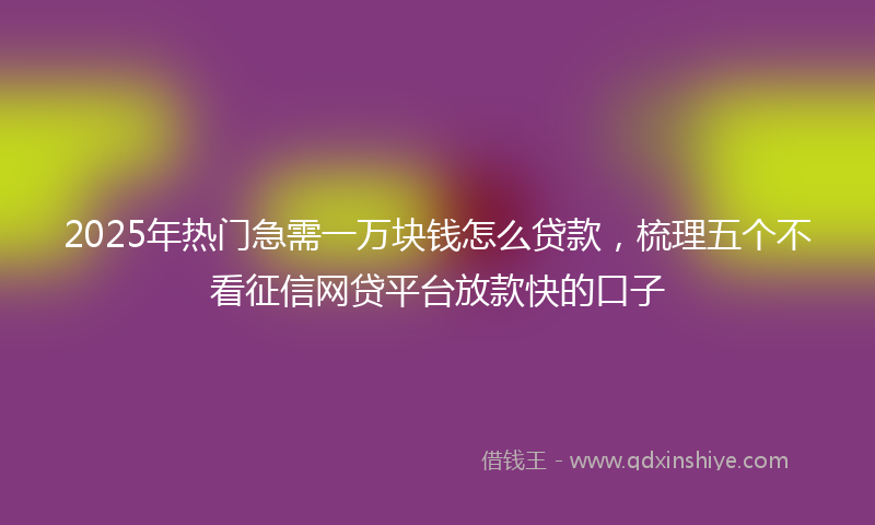 2025年热门急需一万块钱怎么贷款，梳理五个不看征信网贷平台放款快的口子