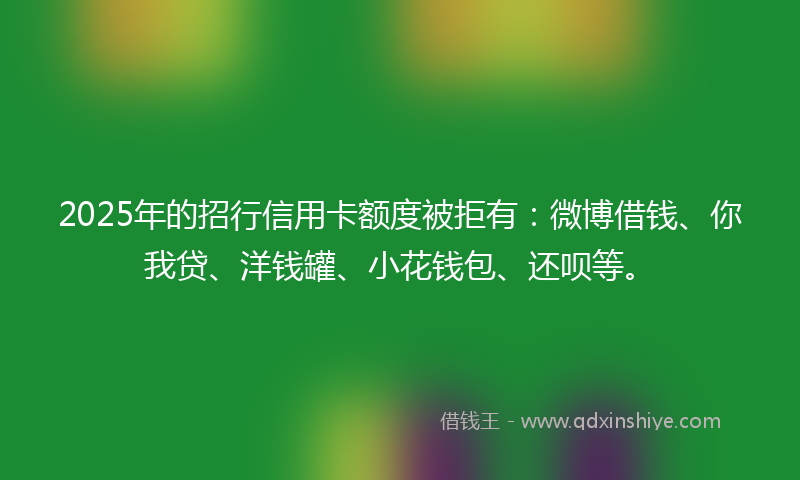 2025年的招行信用卡额度被拒有：微博借钱、你我贷、洋钱罐、小花钱包、还呗等。