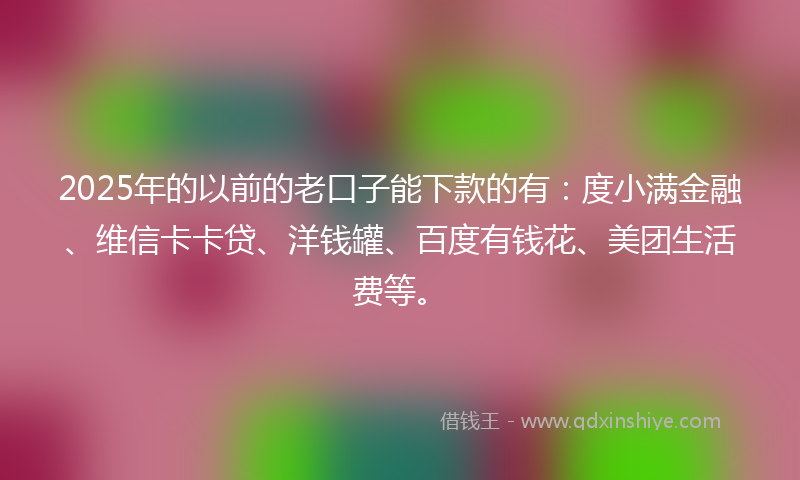 2025年的以前的老口子能下款的有：度小满金融、维信卡卡贷、洋钱罐、百度有钱花、美团生活费等。