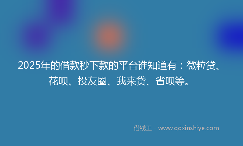 2025年的借款秒下款的平台谁知道有：微粒贷、花呗、投友圈、我来贷、省呗等。