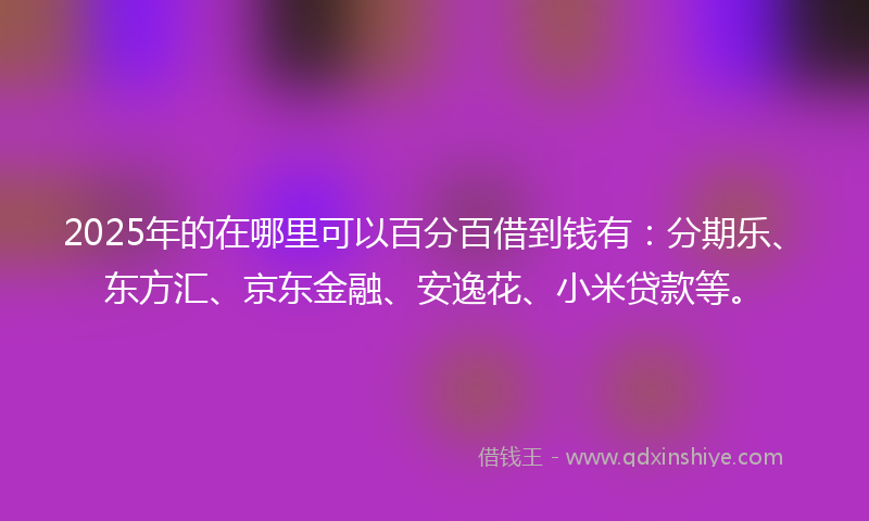 2025年的在哪里可以百分百借到钱有：分期乐、东方汇、京东金融、安逸花、小米贷款等。