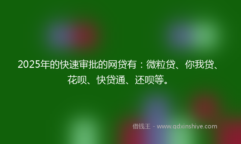 2025年的快速审批的网贷有：微粒贷、你我贷、花呗、快贷通、还呗等。