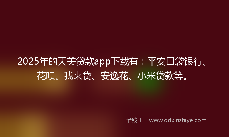 2025年的天美贷款app下载有：平安口袋银行、花呗、我来贷、安逸花、小米贷款等。