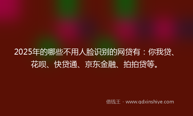2025年的哪些不用人脸识别的网贷有：你我贷、花呗、快贷通、京东金融、拍拍贷等。