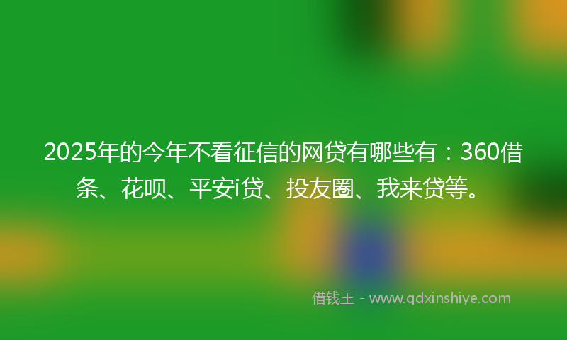 2025年的今年不看征信的网贷有哪些有：360借条、花呗、平安i贷、投友圈、我来贷等。