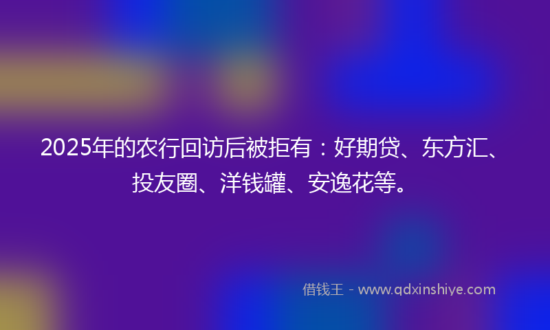 2025年的农行回访后被拒有：好期贷、东方汇、投友圈、洋钱罐、安逸花等。