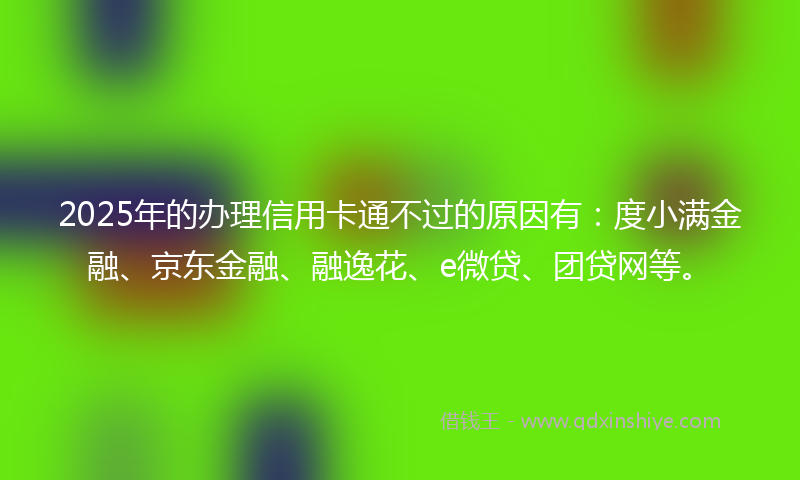 2025年的办理信用卡通不过的原因有：度小满金融、京东金融、融逸花、e微贷、团贷网等。