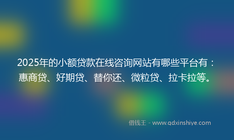 2025年的小额贷款在线咨询网站有哪些平台有：惠商贷、好期贷、替你还、微粒贷、拉卡拉等。