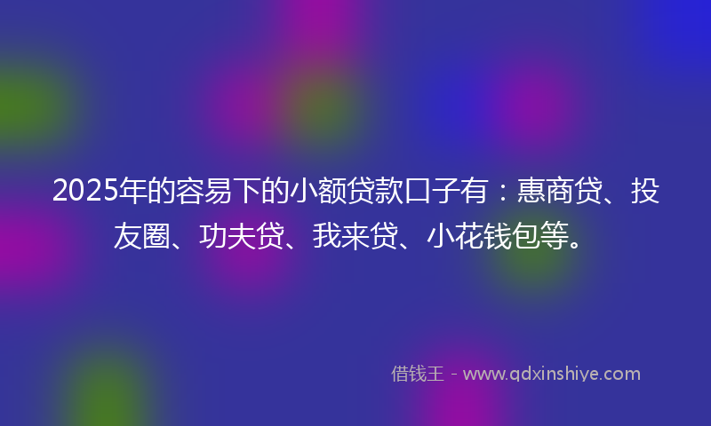 2025年的容易下的小额贷款口子有：惠商贷、投友圈、功夫贷、我来贷、小花钱包等。