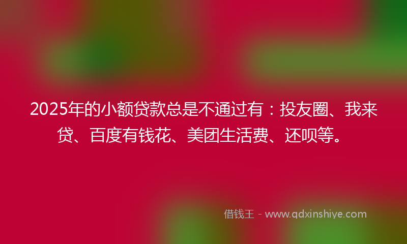 2025年的小额贷款总是不通过有：投友圈、我来贷、百度有钱花、美团生活费、还呗等。